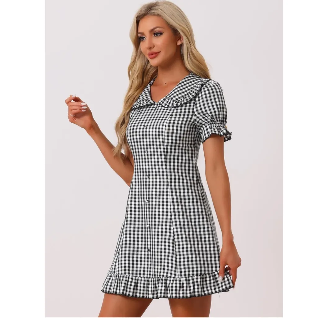 NWT Allegra K Women’s Gingham Checks Ruffled Peter Pan Collar Mini Dress – XL - Image 2