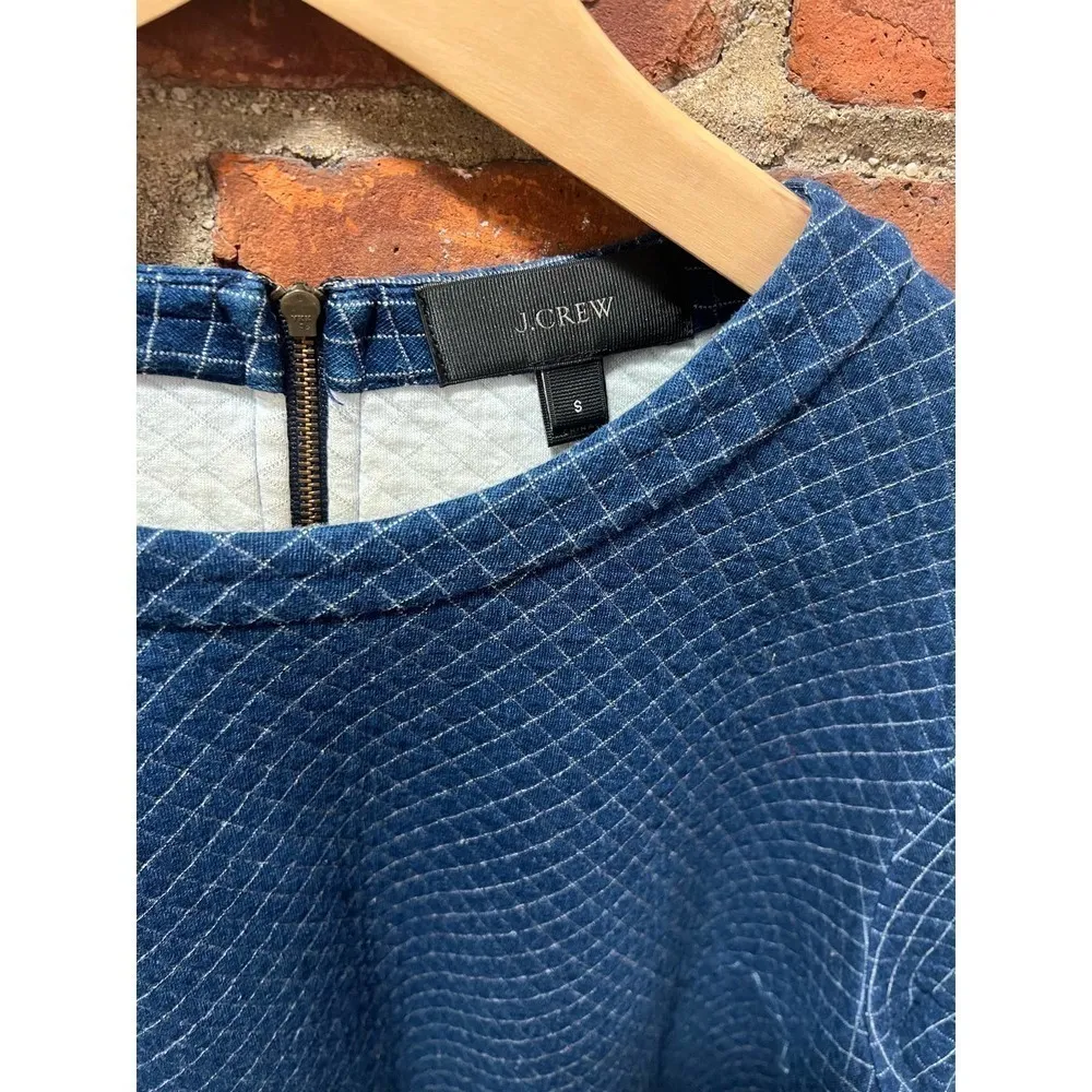 Women’s J.Crew Preppy Quilted Sweater Zipper Detail Cotton Small Blue - Image 4
