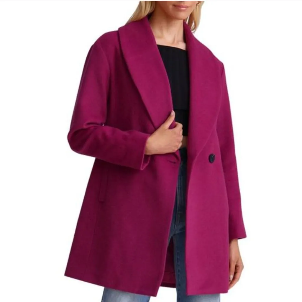 NWT Avec Les Filles Shawl Collar Twill Peacoat In Berry Large - Image 2
