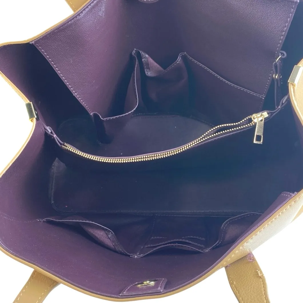 Freja New York Linnea Yellow Faux Leather Vegan Laptop Tote Shoulder Handbag OS - Image 4