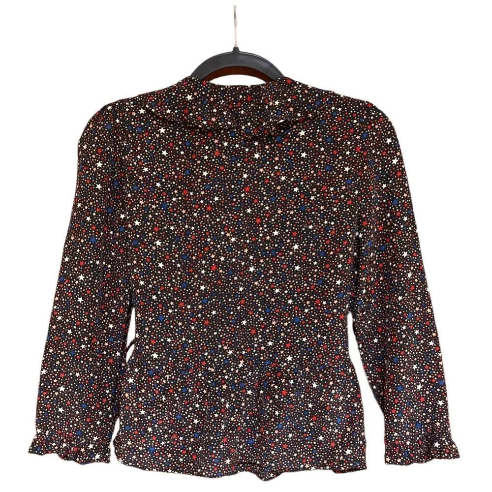 MADEWELL Silk Ruffle-Hem Wrap Top in Starry Night Size Extra Small - Image 3