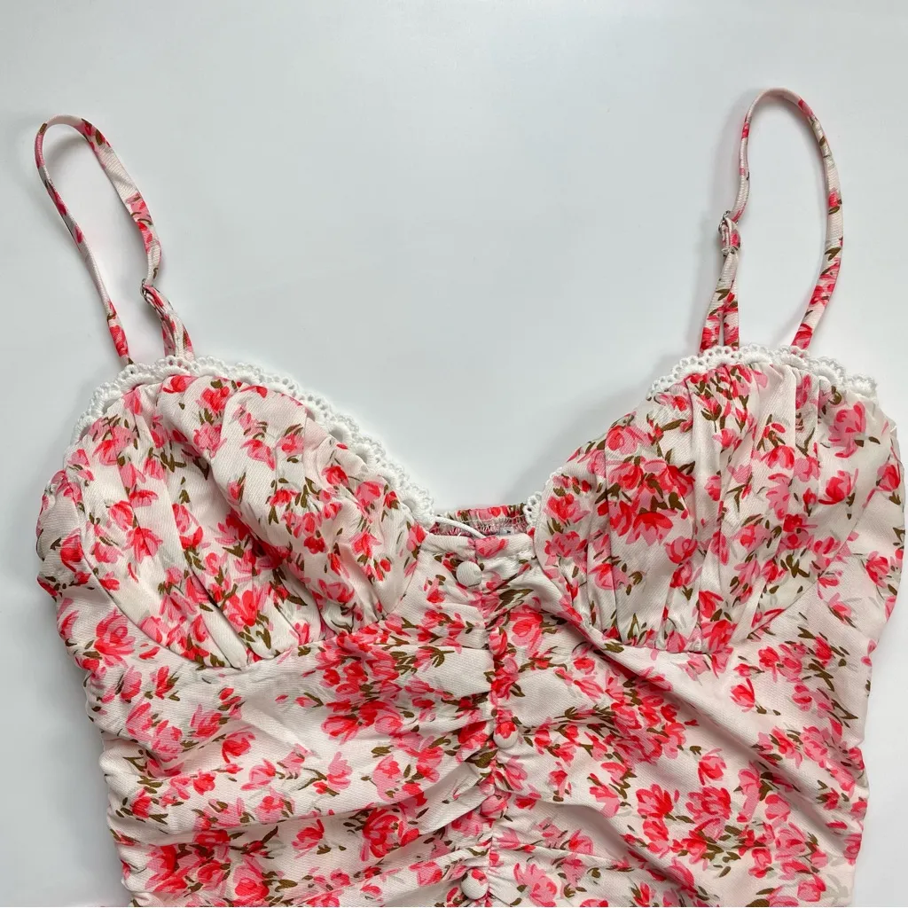 NWT Princess Polly Maddie Top Crop Floral Pink White Ruched Shirred‎ Crop Size 4 - Image 9