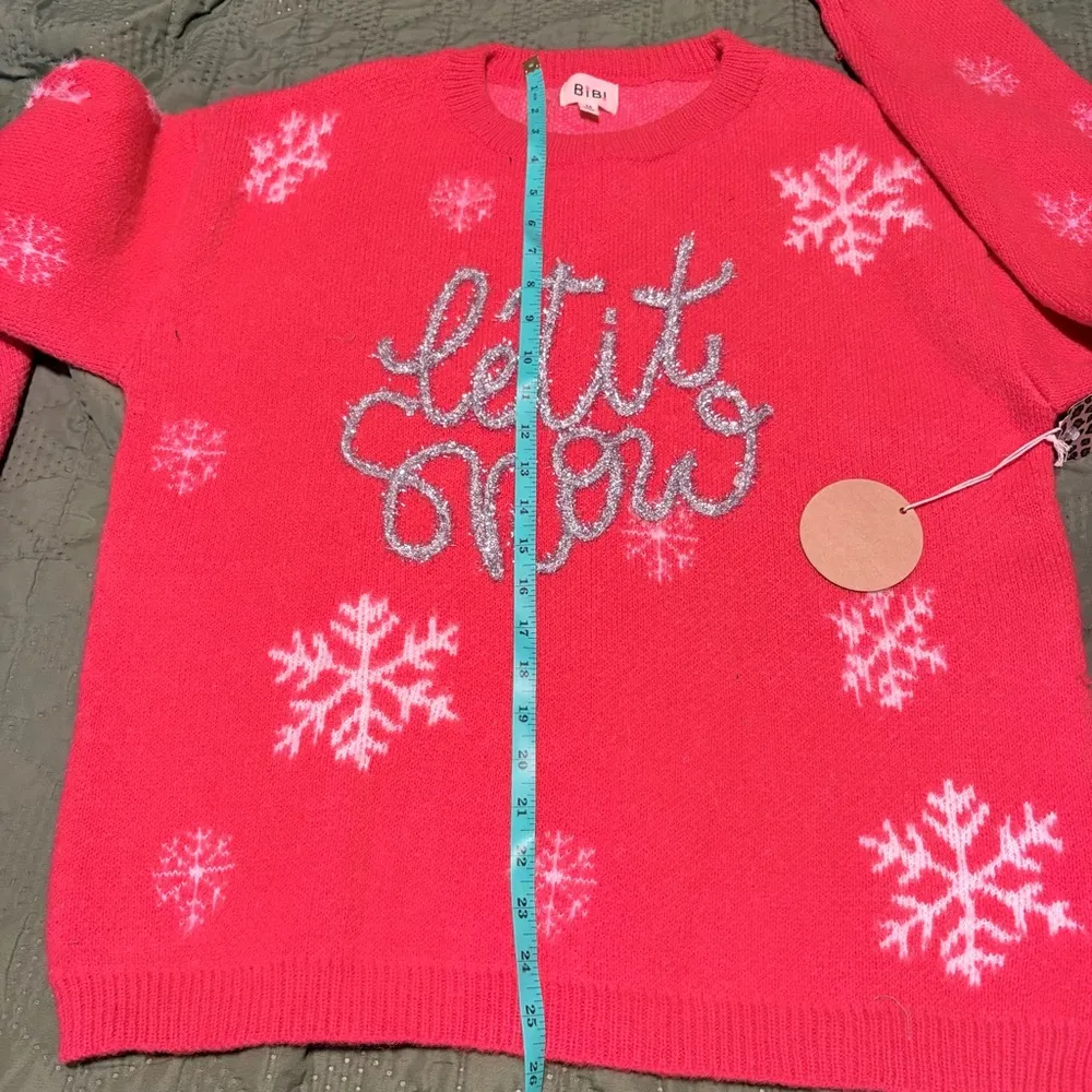 NWT BiBi Festive Red Christmas Sweater White Size M - Image 6