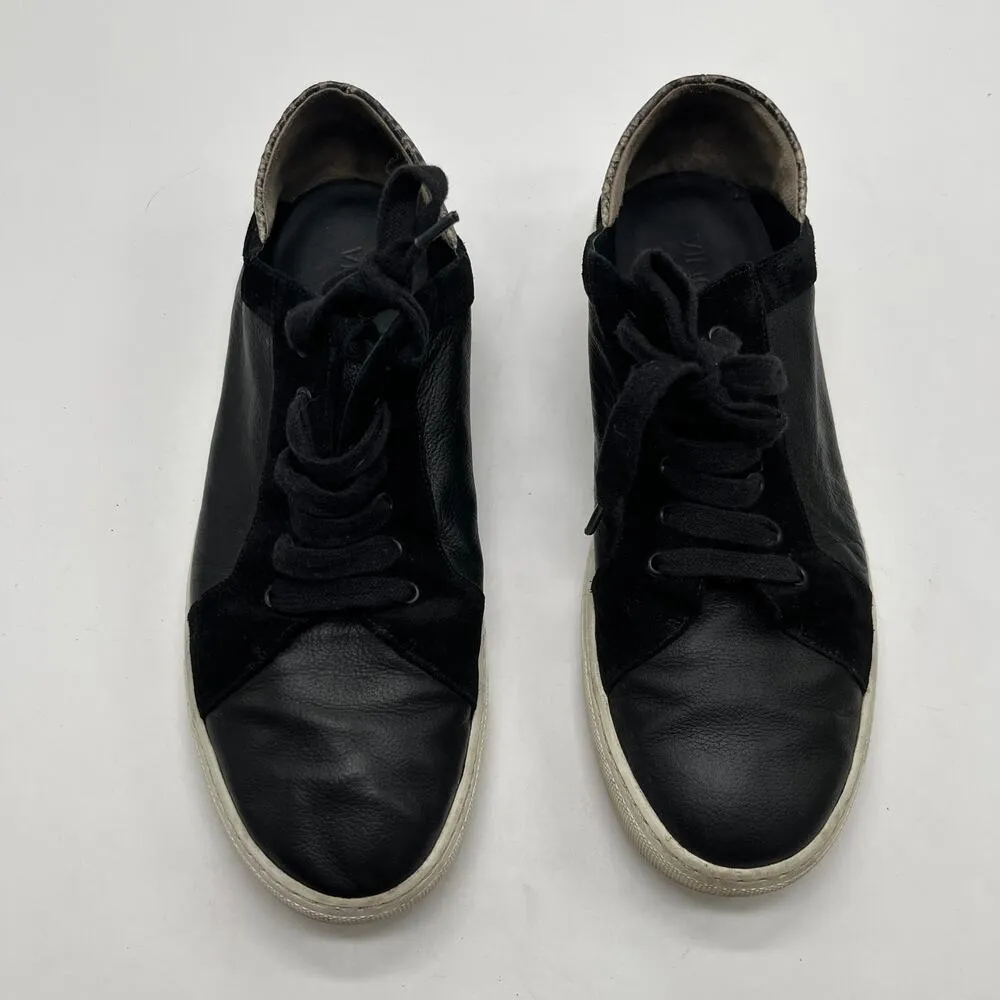 Vince Women's Anette Black Leather Suede Snakeskin Lace Up Sneakers Size 9 - Image 3