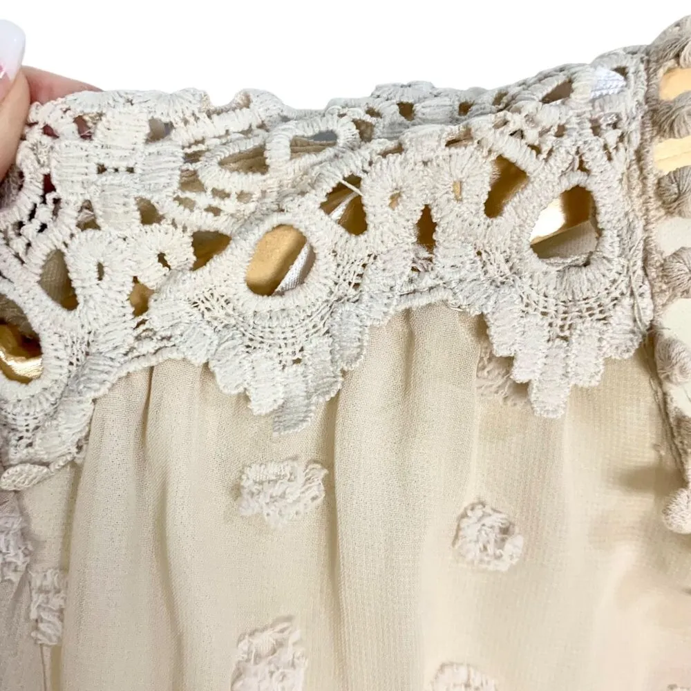 Lulu's Lust or Love Cream Embroidered Crochet Lace Dress M Flowy Boho Size M - Image 5