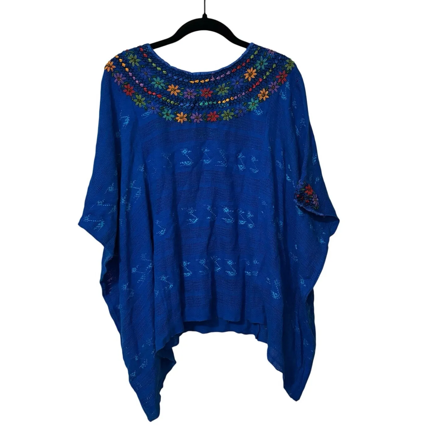 Mi Golondrina Blue Embroidered Crochet Beach Poncho Coverup Blouse One Size Size undefined - Image 3