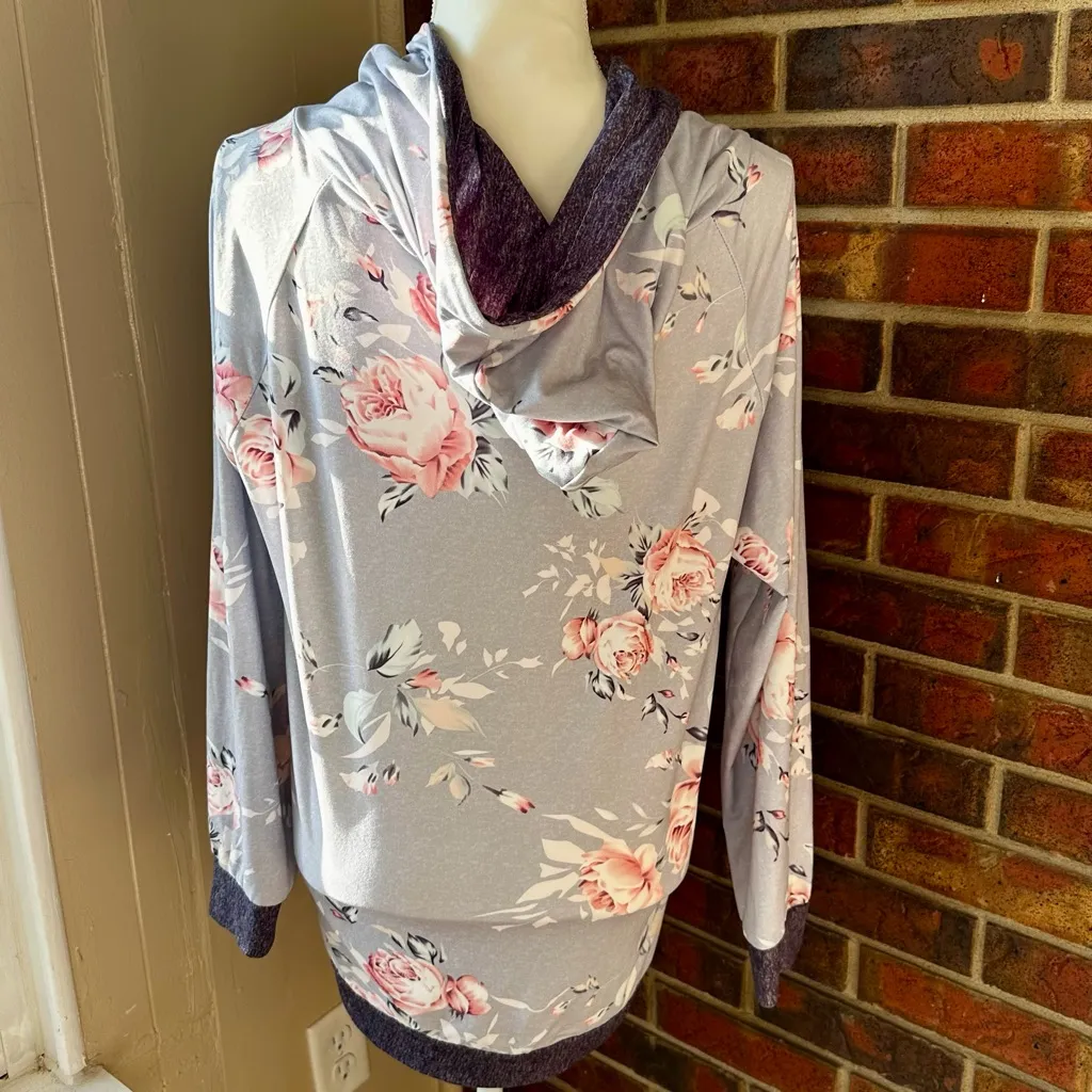 Sweet Girly Florwercore Soft Lightweight Hoodie Cottagecore Roses Coastal Granny Pink Size L - Image 7