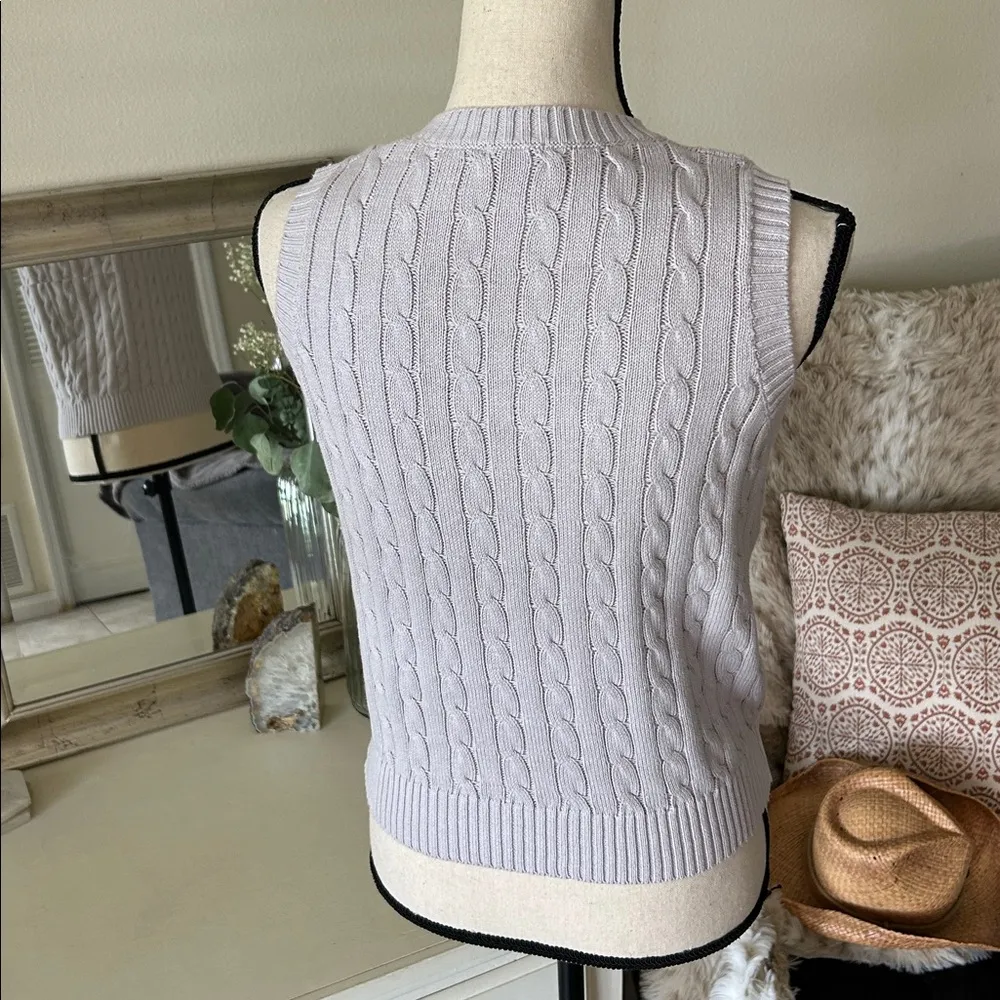 John galt pastel lilac silver cable knit sweater vest 100% cotton one size S M​ - Image 6