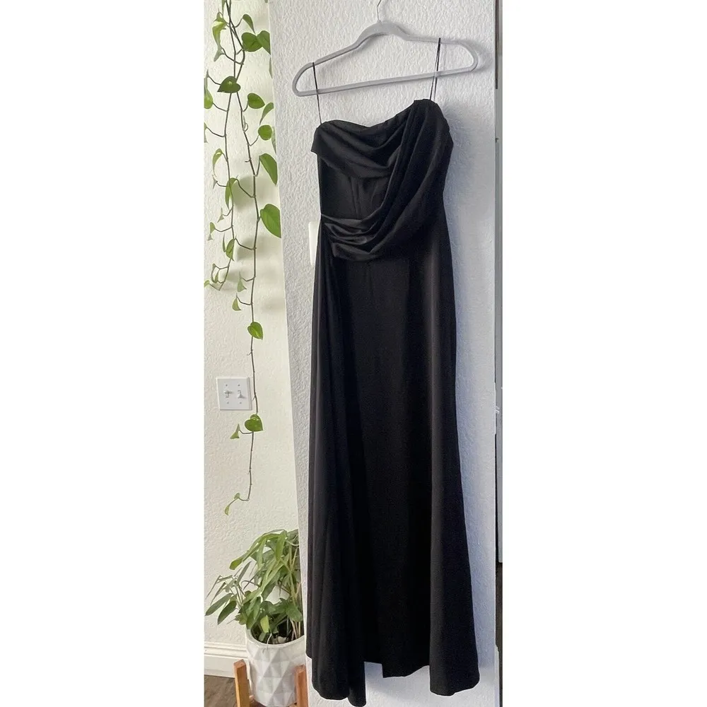 Symphony Women's Strapless Formal Dress Long Size Small Solid Black High Slit - Image 16