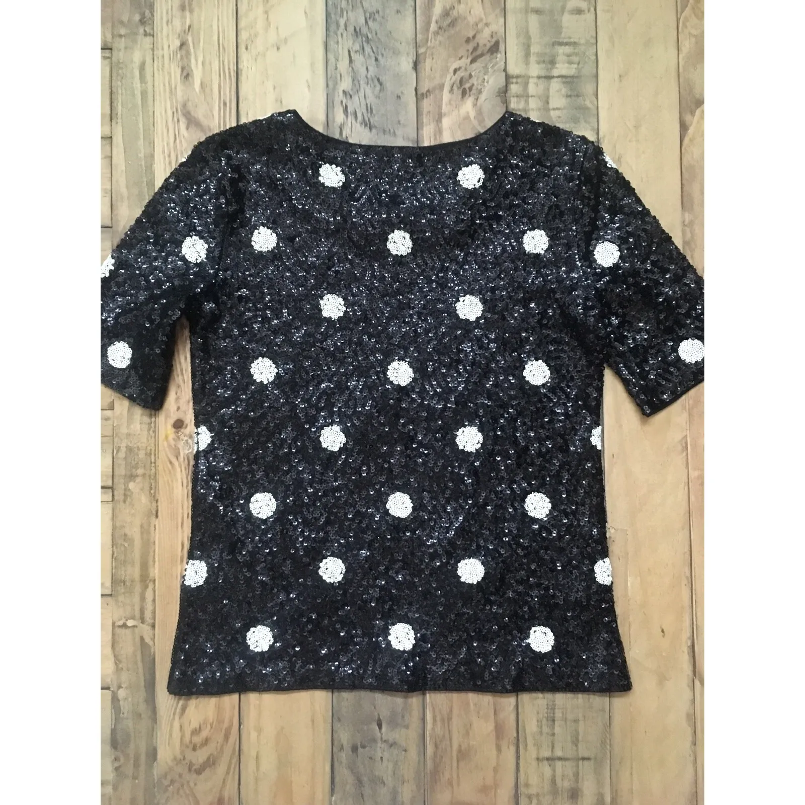 Women Sz: XXS Black and White Sequin Polka Dot Top By J.Crew (b6) - Image 2
