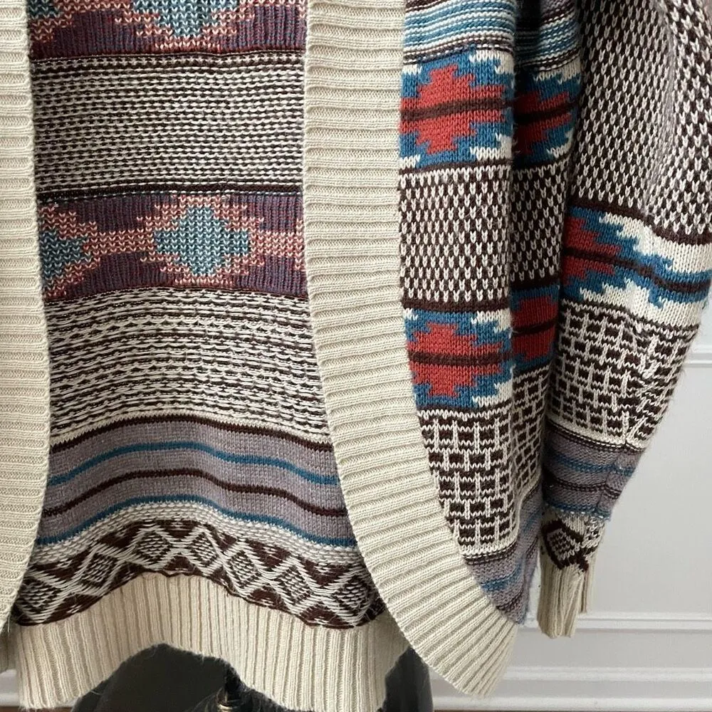 Cotton Emporium Aztec Southwestern Blanket Print Cardigan Sweater M - Image 4