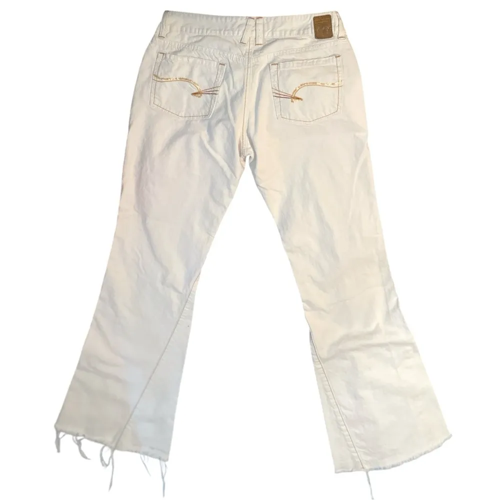 Vintage Y2K UNIONBAY Flare Wide Leg White Jeans Size 9‎ True Vintage Boho Hippie - Image 2