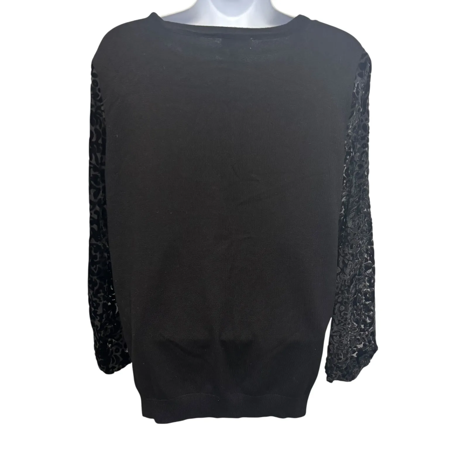 JOSEPH A Black Velvet Burnout Sheer Sleeve Cardigan Sweater Women's Medium - Image 2