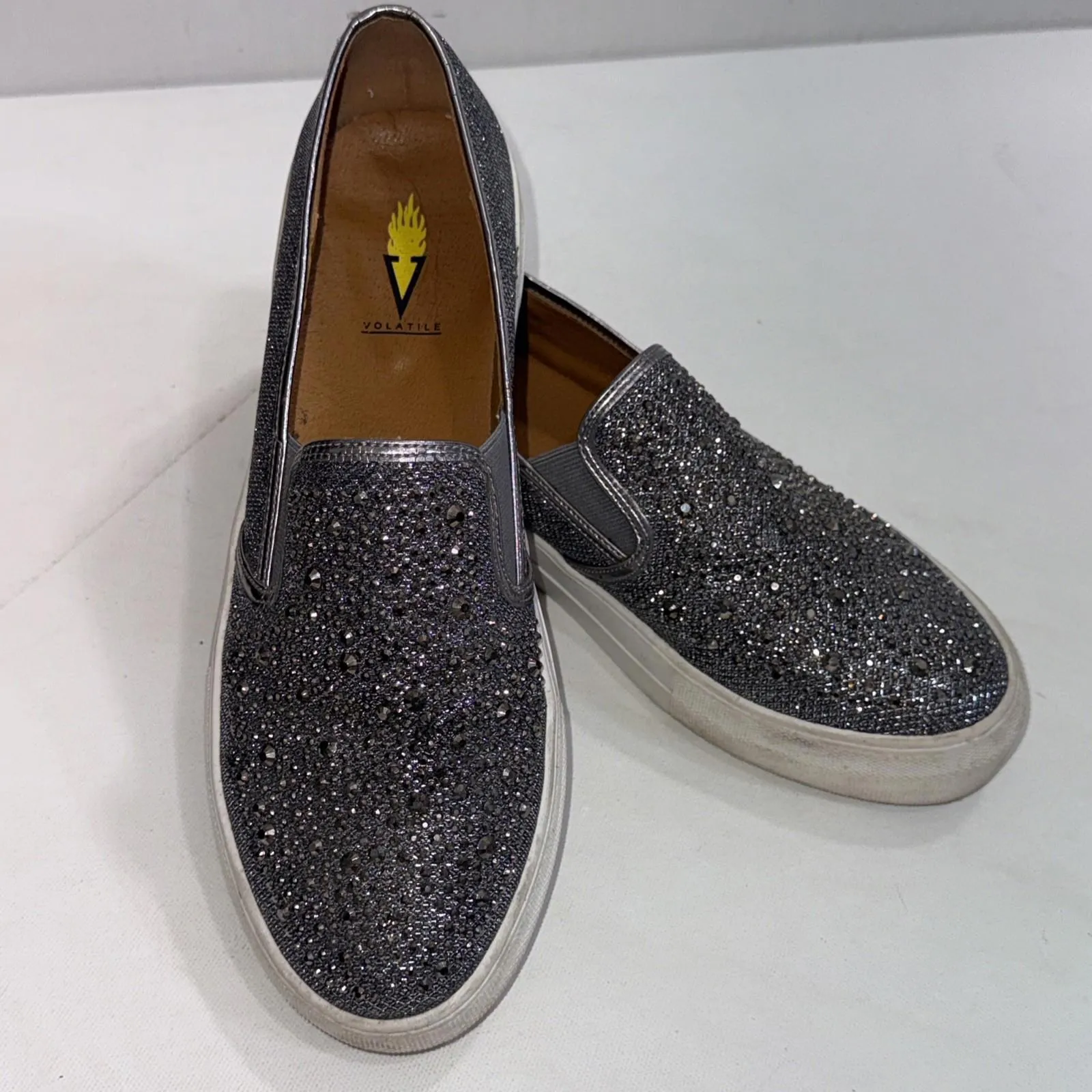 Very Volatile Studded Faux Leather Black Sneakers Embellished Slip On Shoes 10 - Image 2