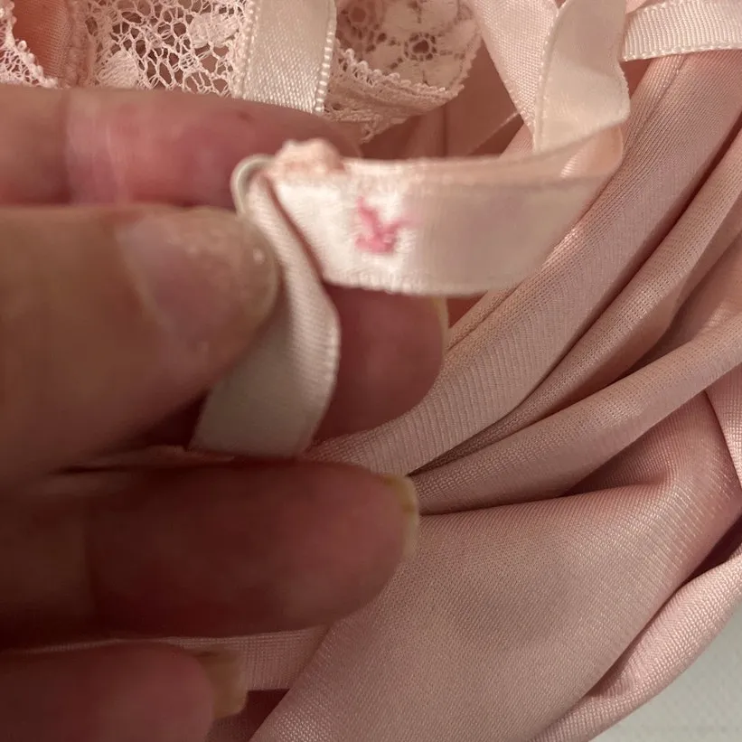 Vintage 70s Vanity Fair Babydoll Lace Slip Dress M Pastel Coquette Lace Bow USA - Image 9