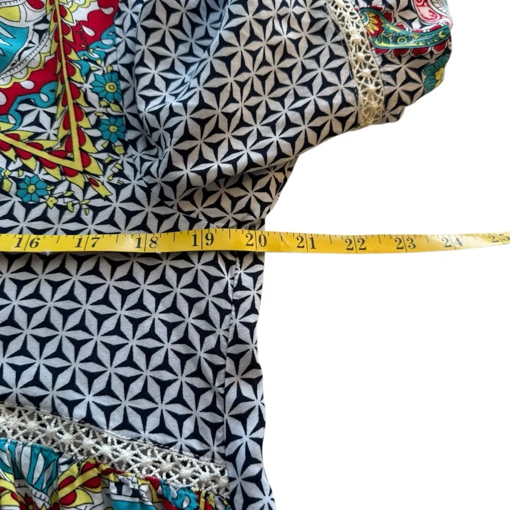 Umgee Boho Tunic Mixed Print Dress Small Lightweight V-Neck Geometric‎ Bohemian - Image 5