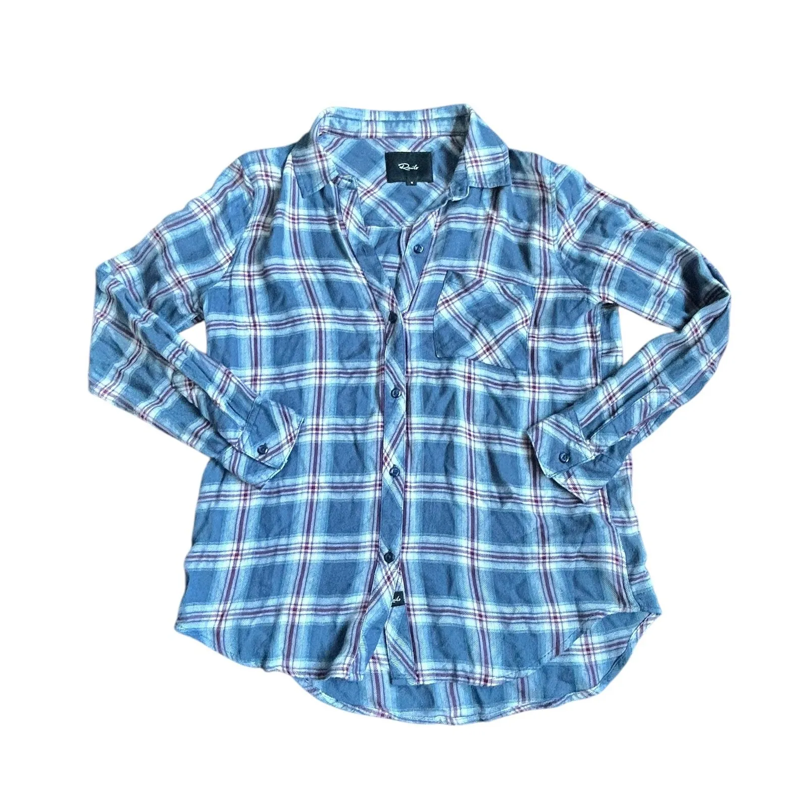 Rails Hunter Plaid Button Down Shirt Indigo Currant White Long Sleeve Top Size S - Image 4