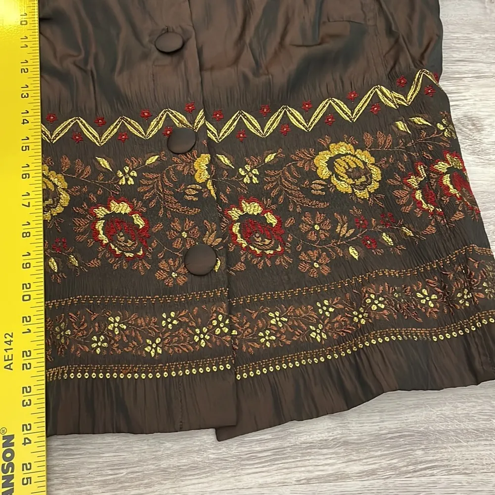 The Travel Collection Brown with Embroidered Flower Design Button Down Jacket 8 - Image 11