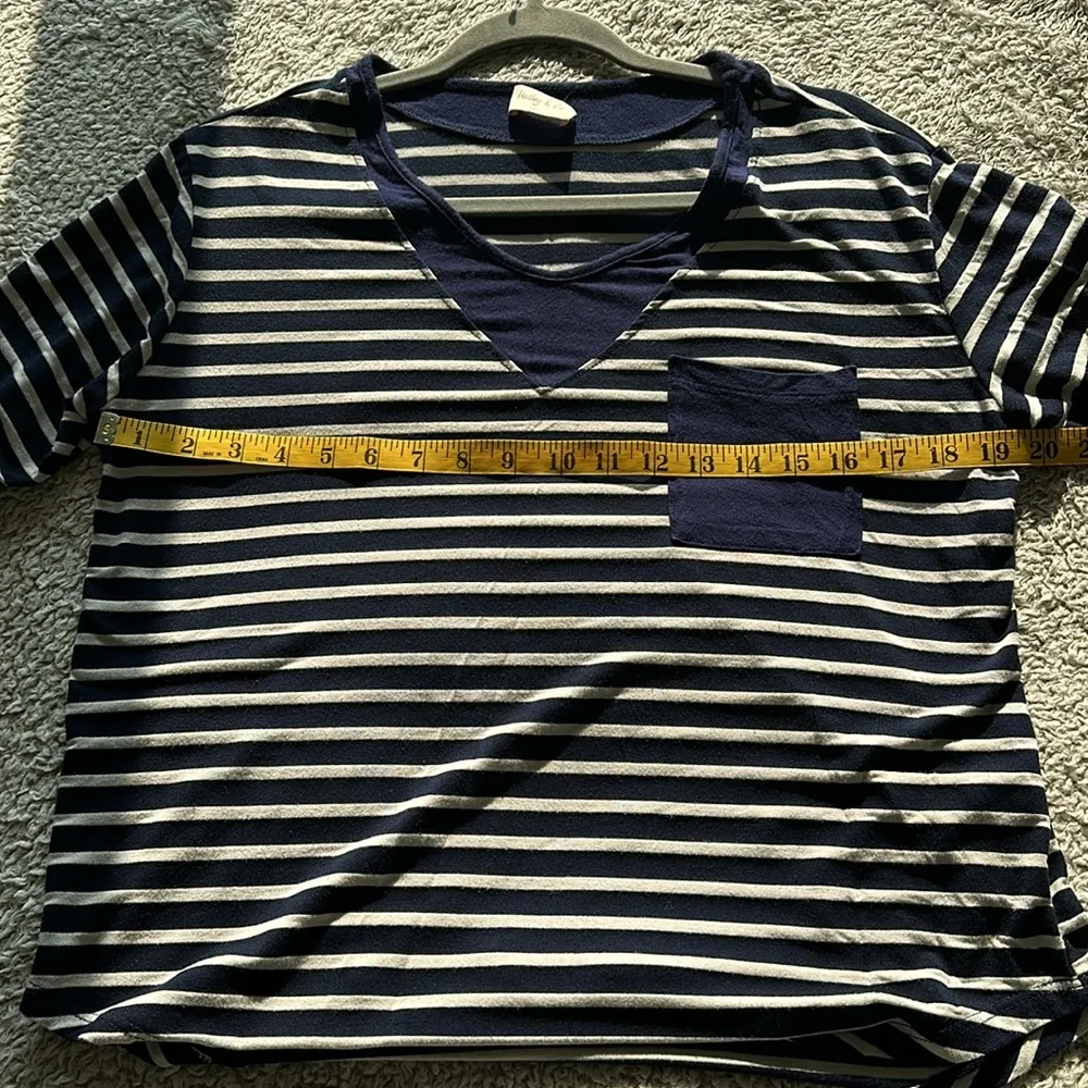 Hailey & Co Women's S Long Sleeve V Neck Pocket Tee Blue White Stripe Nautical - Image 10