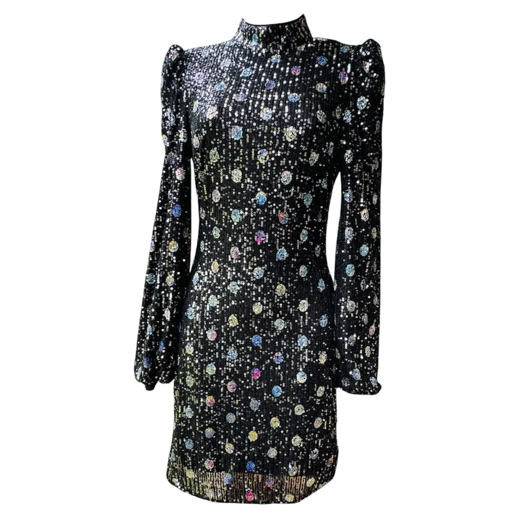 Lulus Spotlight Sparkler Black Sequin Polka Dot Backless Mini Dress Size Small - Image 4