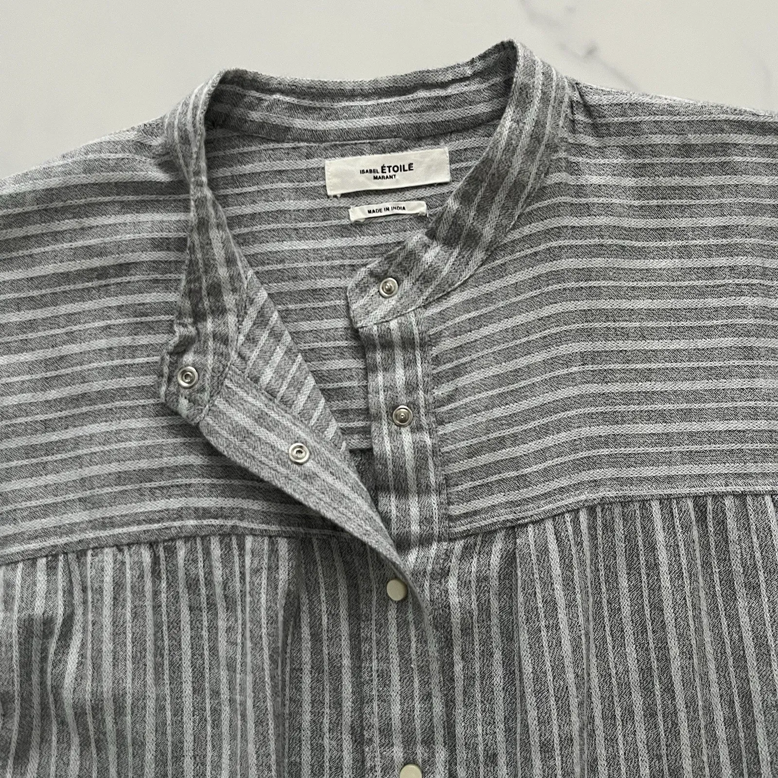 Isabel Marant Etoile Henley Blouse grey Striped Size 42 Quiet luxury chic shirt - Image 4