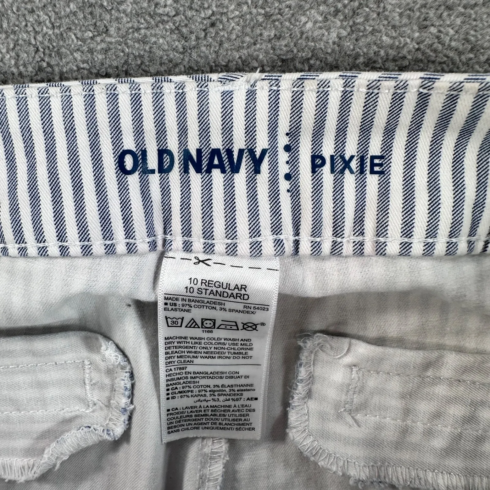 Old Navy Pixie Stripe Pants Women's 10 Regular Straight Leg Blue/White Mid Rise - Image 3