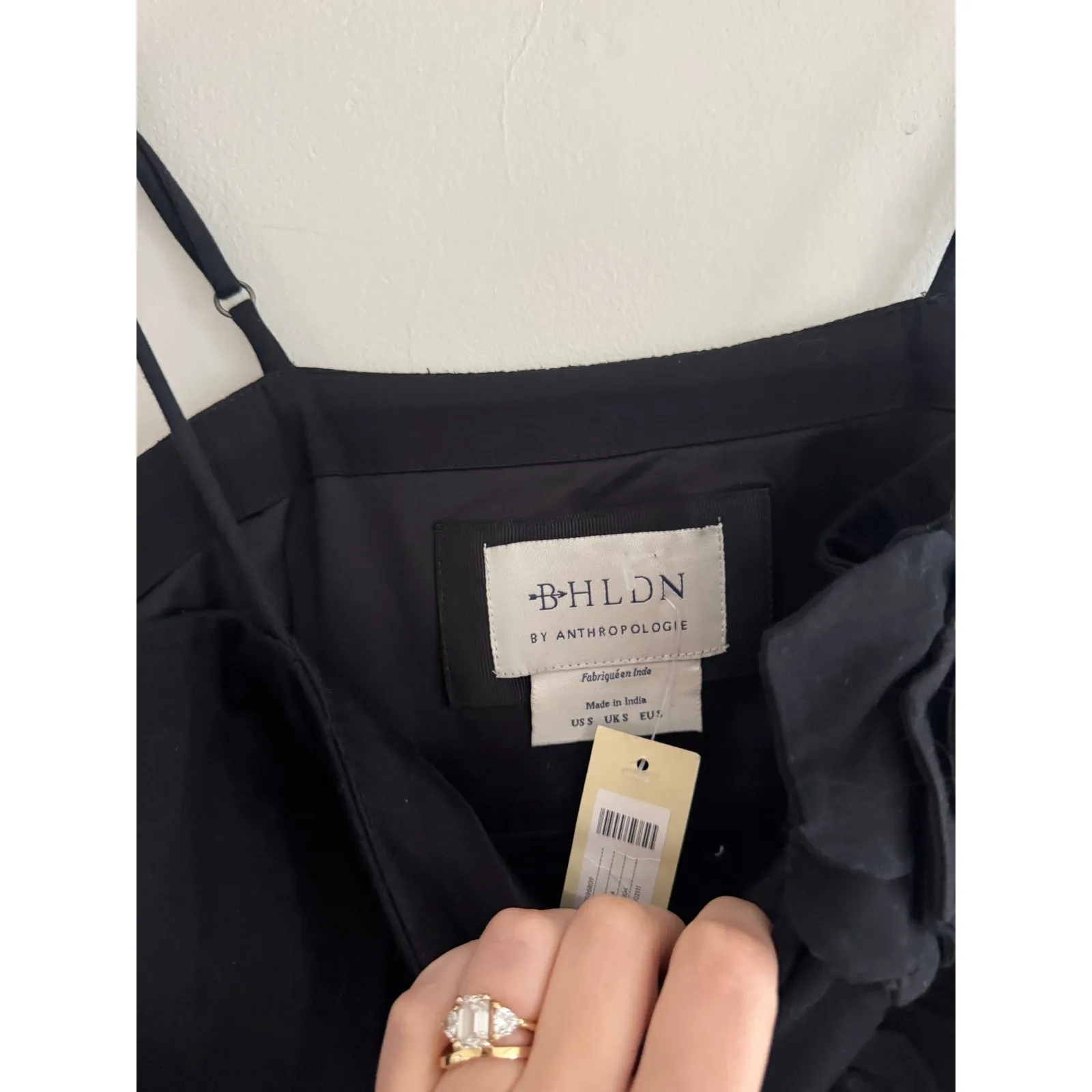 BHLDN Sleeveless Black 3D Floral Side Slit Column Midi Dress Size Small - Image 7