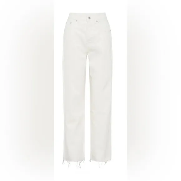 ZARA  High Waisted Button Fly Raw Hem Jeans - Ecru — Size 2 - Image 2