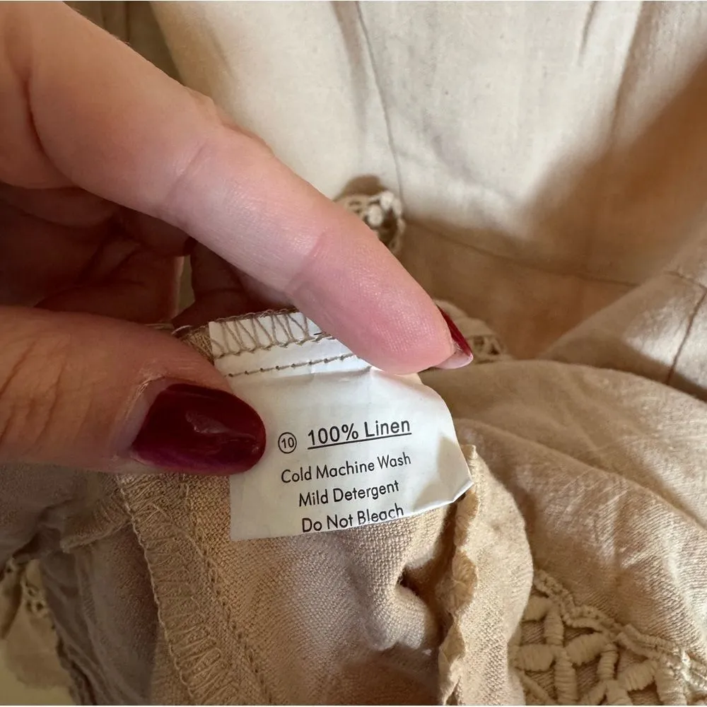 Hello Molly Follow My‎ Lead Linen Mini Dress Sz Small Beige Flare Sleeve NEW - Image 11