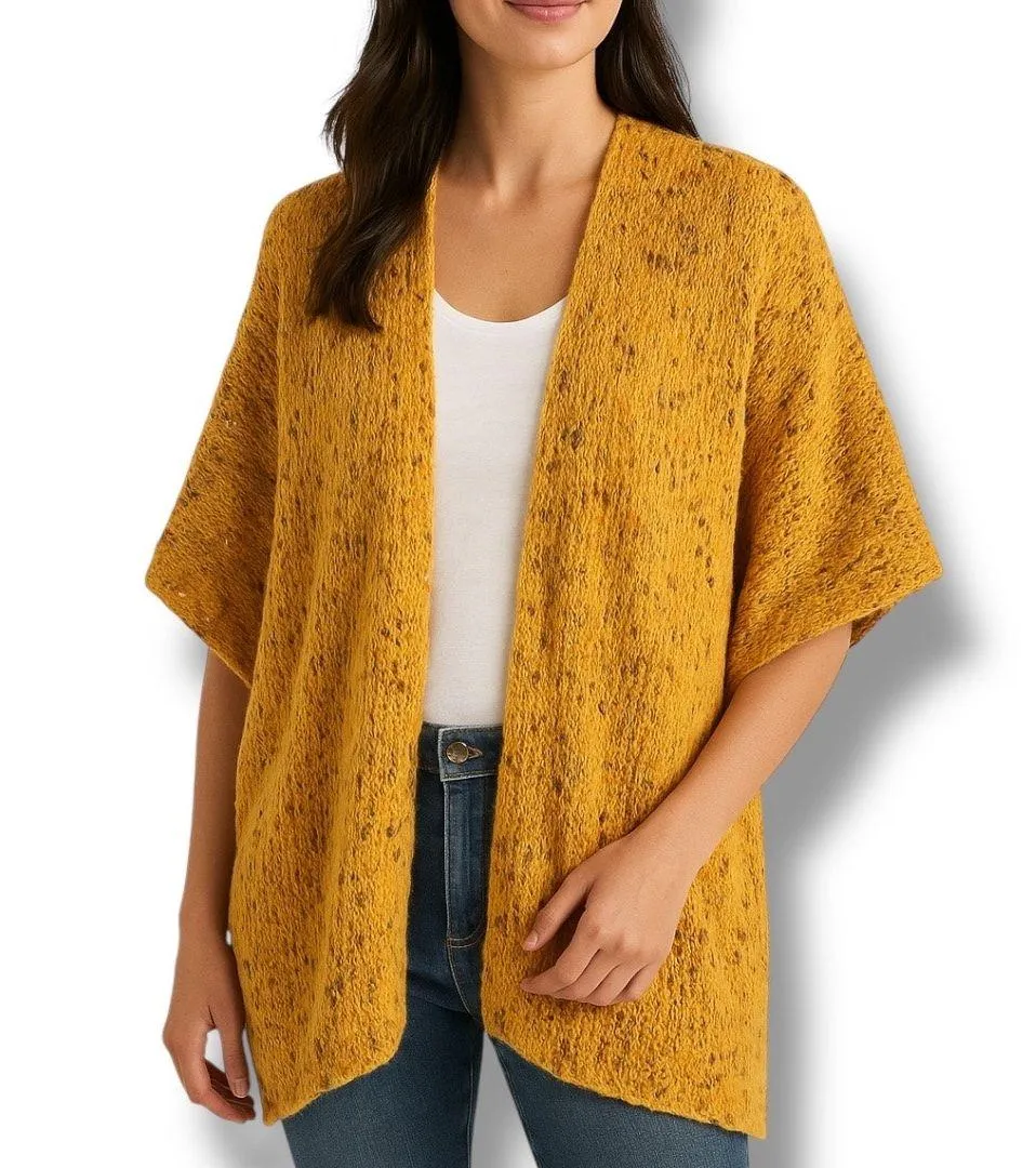 Sole Society Mustard Yellow Speckled Knit Open Front Short Sleeve Poncho Wrap - Image 1