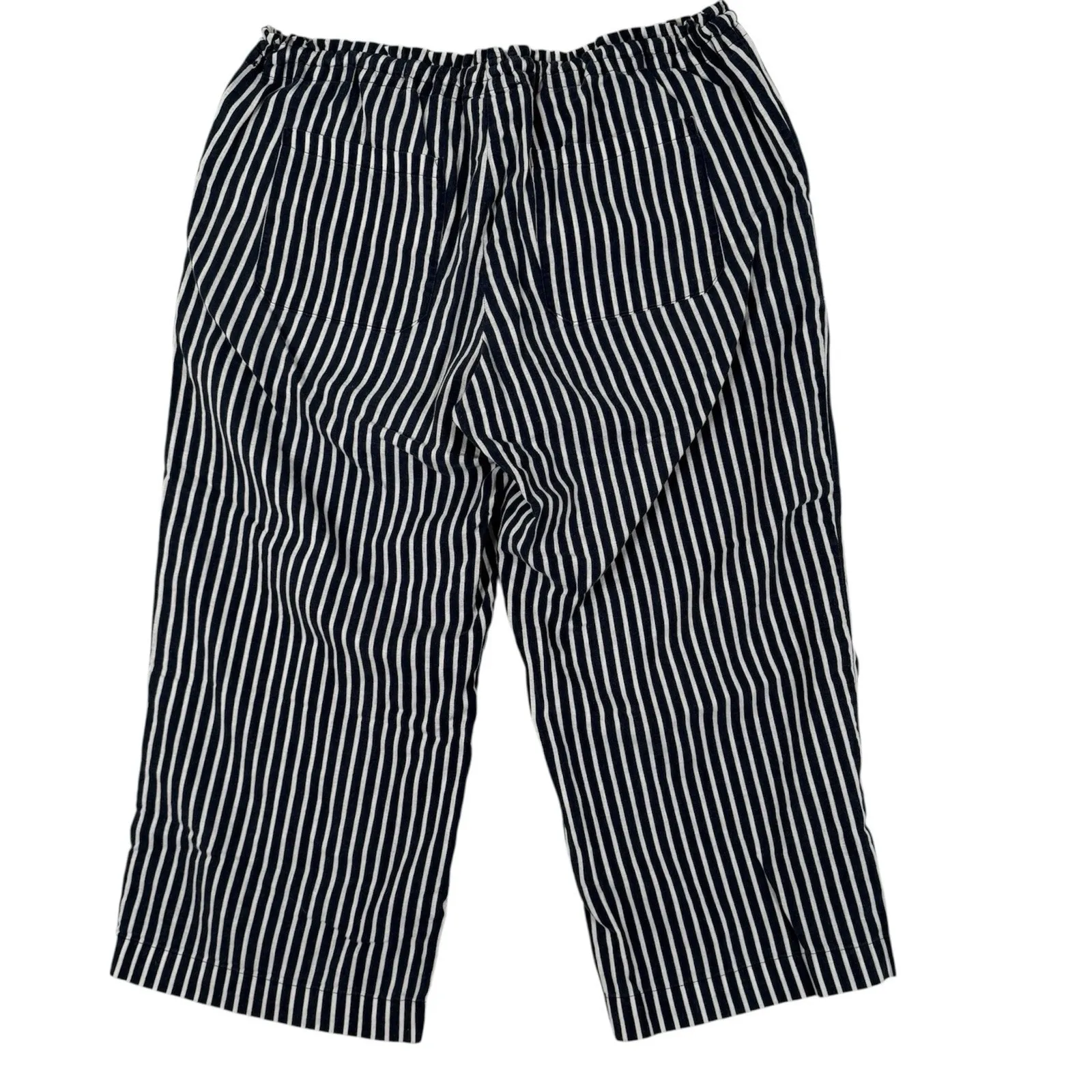 Ralph Lauren Linen Blend Wide Leg Pants Womens Medium Navy Blue‎ White Stripe - Image 3