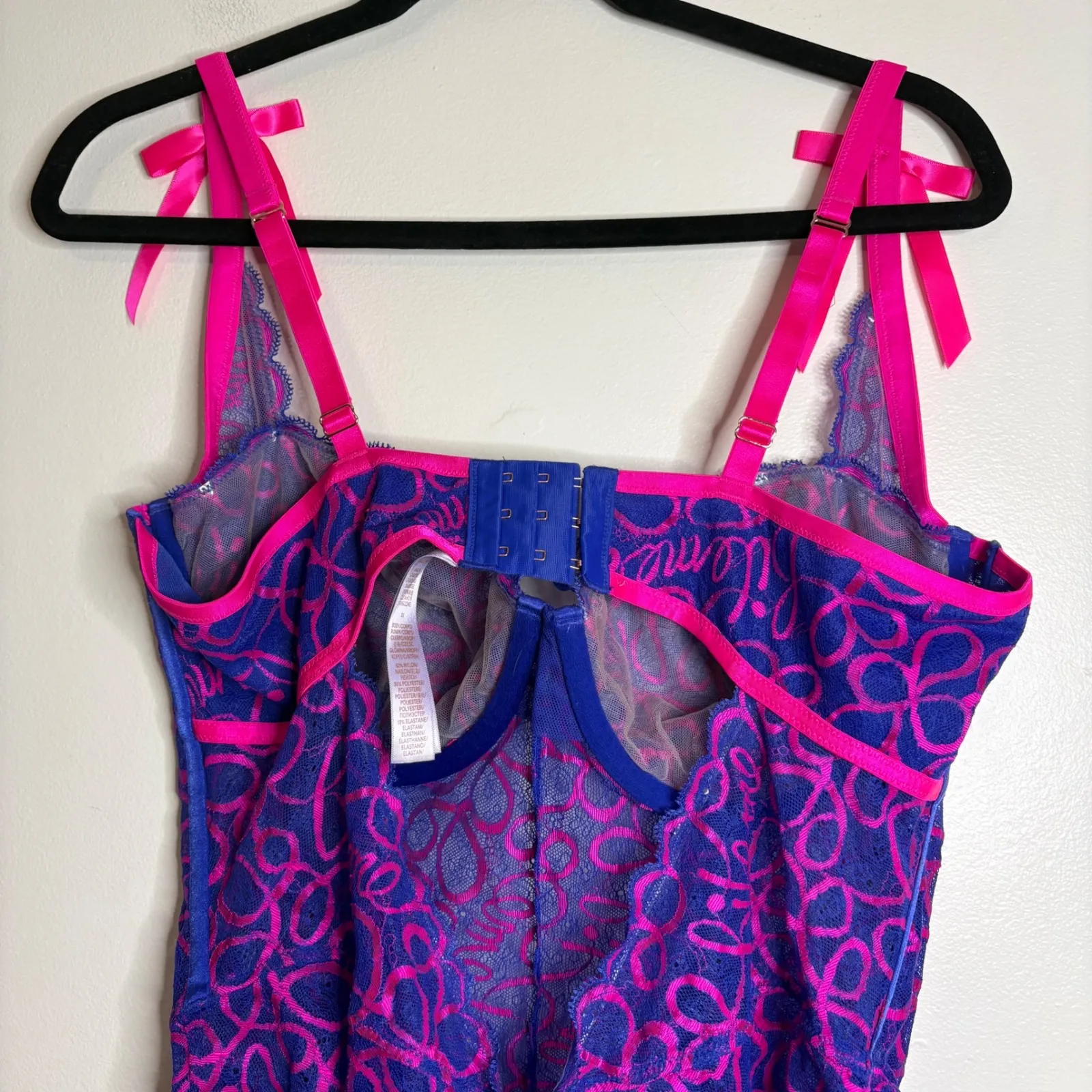 Savage X Fenty Bodysuit Corset Lace Pink Blue Bows Tie Straps Plus Size 2X Purple - Image 5