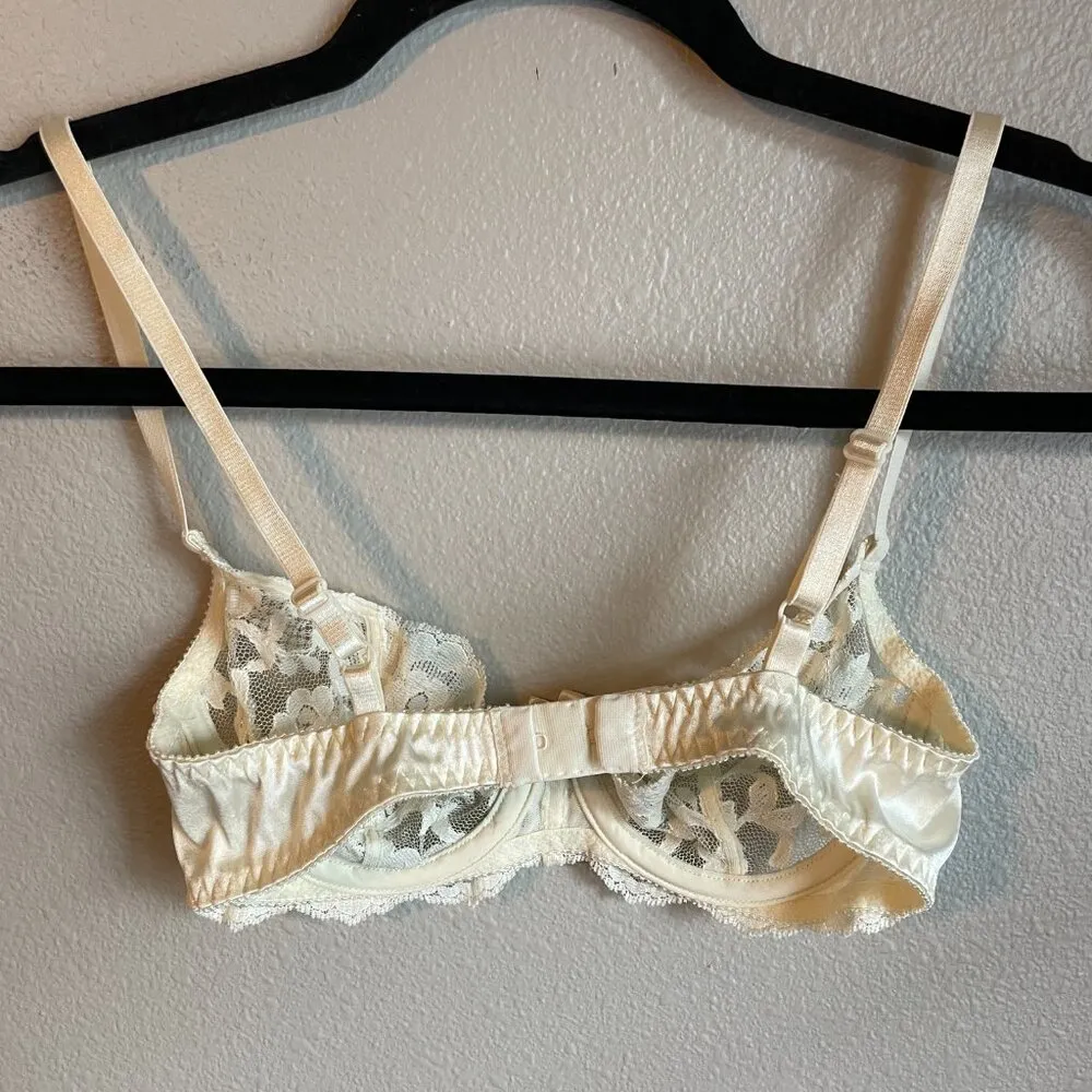 Vintage Victoria's Secret Bra 34B Ivory Lace Pearls Sequins Dainty Sexy - Image 9