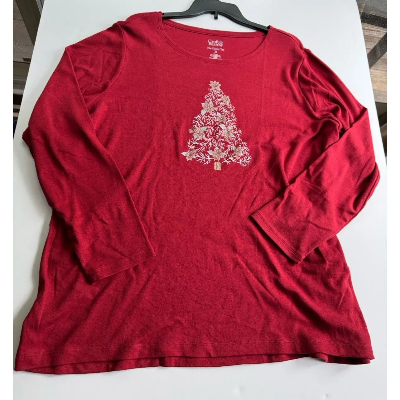 Croft & Barrow Holiday T-Shirt Sz XL Red Poinsettia Tree Classic Long Sleeve New - Image 7