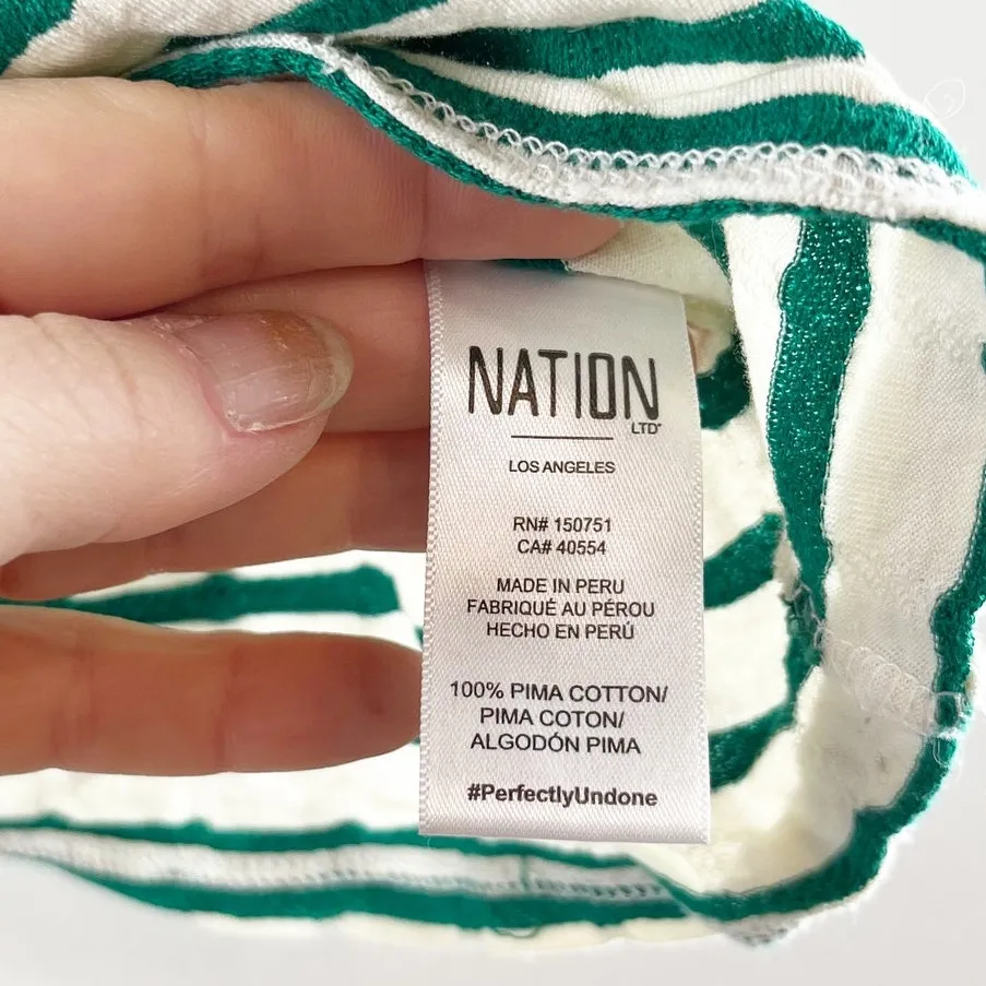 Nation LTD Laurence Shrunken Striped Crewneck Baby Tee Shirt Green White XL - Image 5
