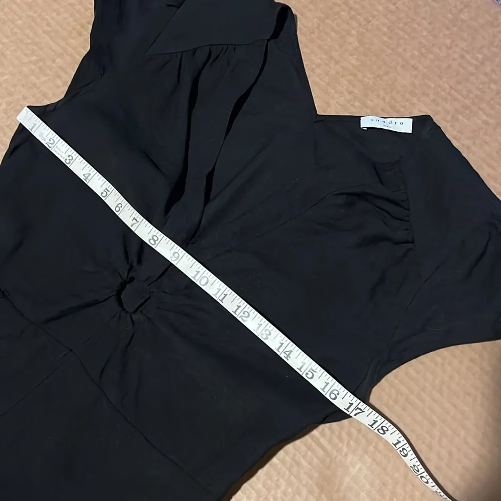 Sandro Paris Ronald CutOut Gathered Twill Linen Blend Mini Dress In Black, 38/M - Image 9