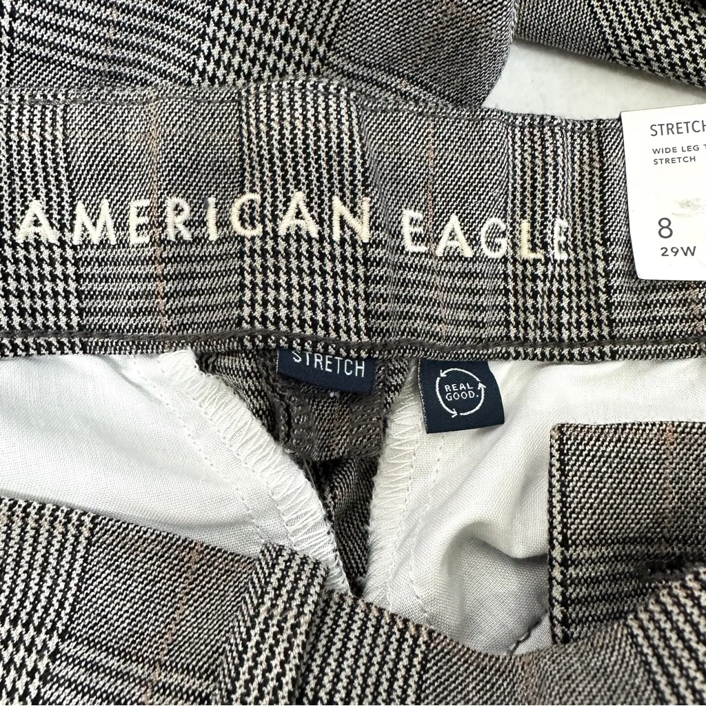 American Eagle Wide Leg Trousers Womens 8 Long Gray Plaid Pants Stretch New - Image 6