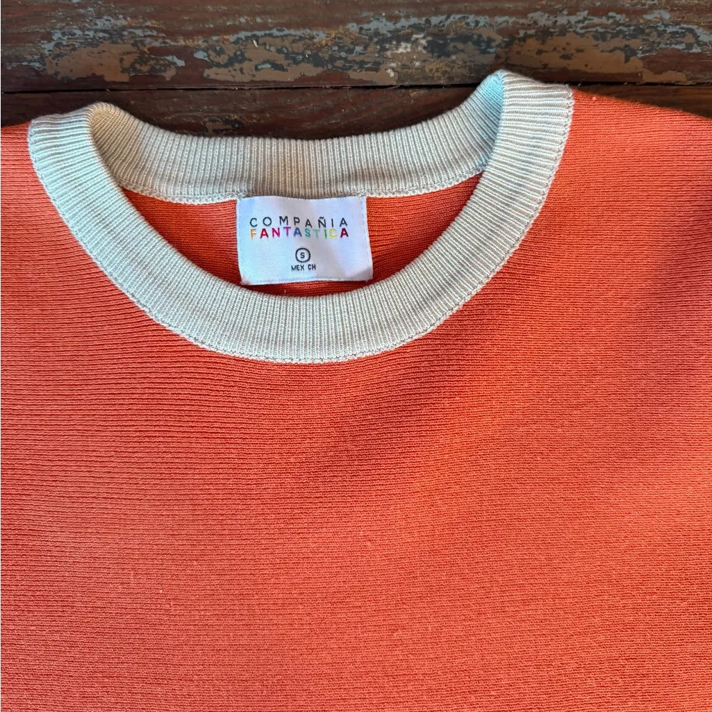 Compania Fantastica Colorblock Pink and Orange Boxy Sweater ~ Size Small 💛🍄 - Image 4