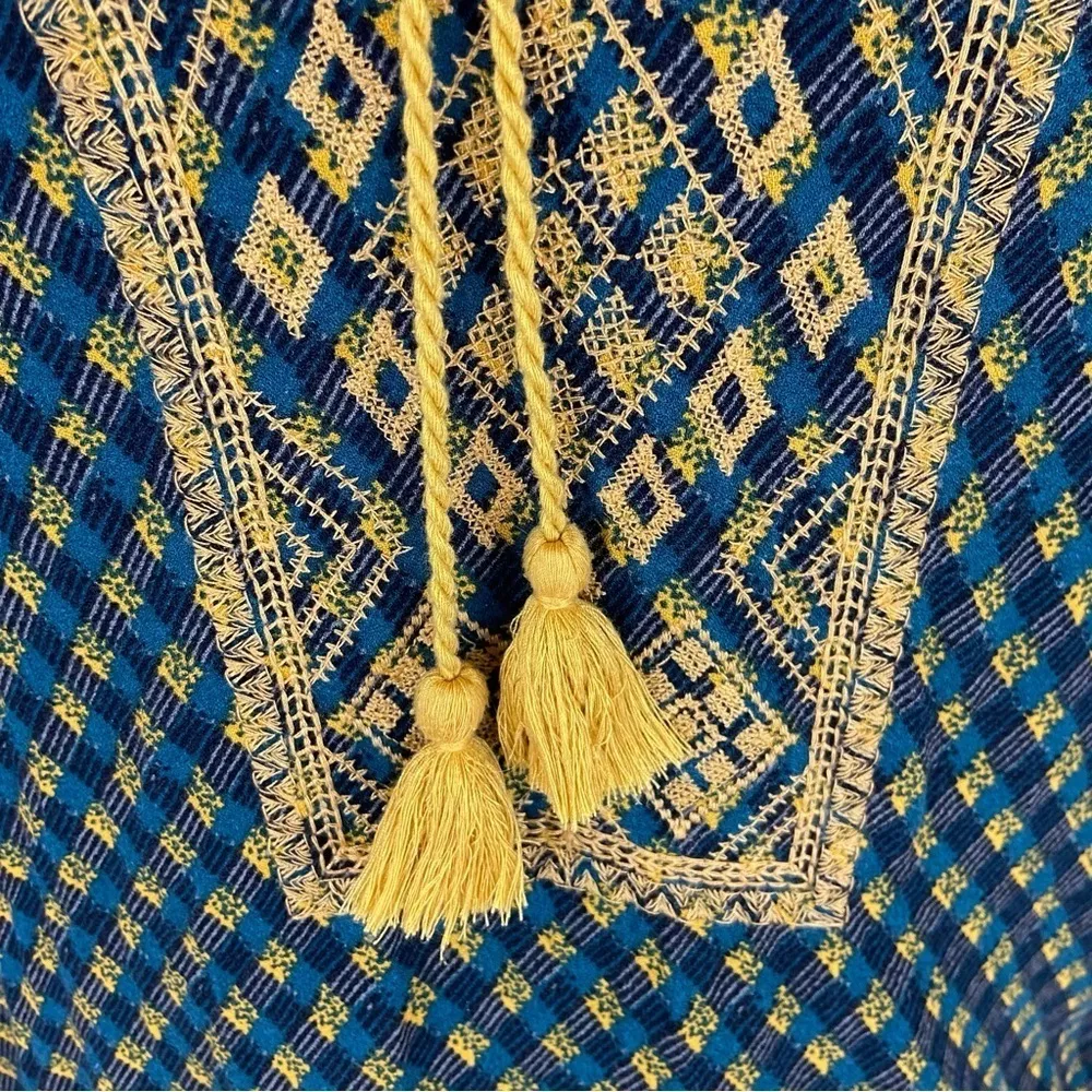 CHRISTOPHER & BANKS Green and Gold Boho Top with Tassels Women’s Size Medium - Image 84