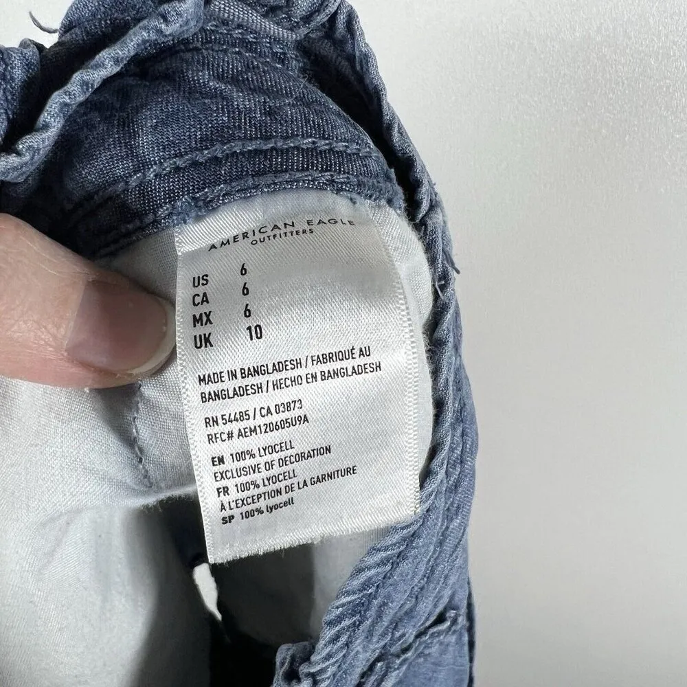 American Eagle Women's Chambray Pleated Paperbag‎ Button Fly Shorts Size 6 - Image 7