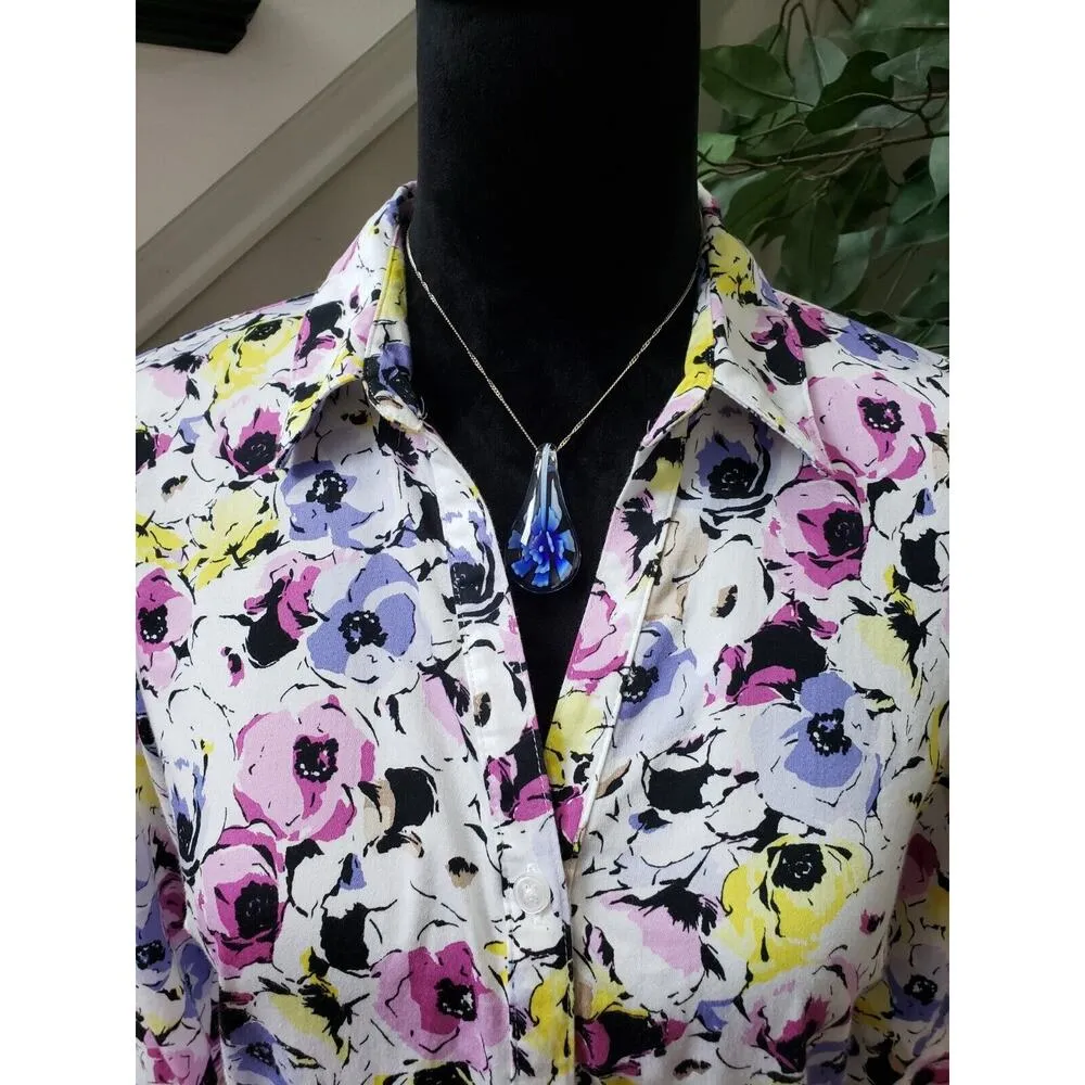 Dana Buchman Women's Multicolor Floral Collared Long Sleeve Button Down Shirt M - Image 2