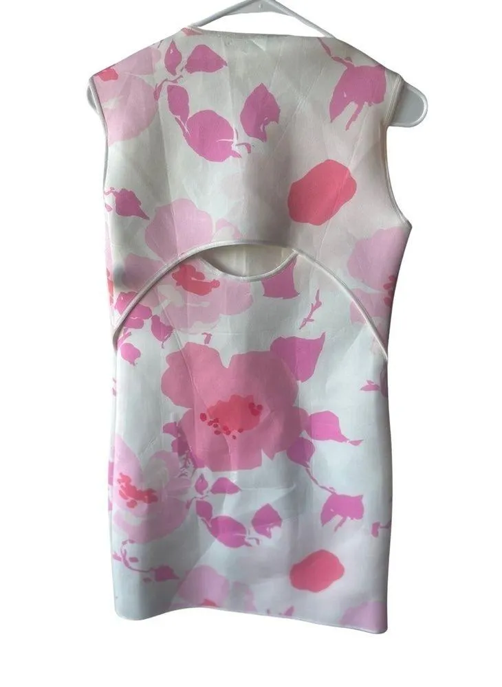 Victoria Beckham NWT Pink/White Neoprene Floral Sleveless Shift Dress - Image 5