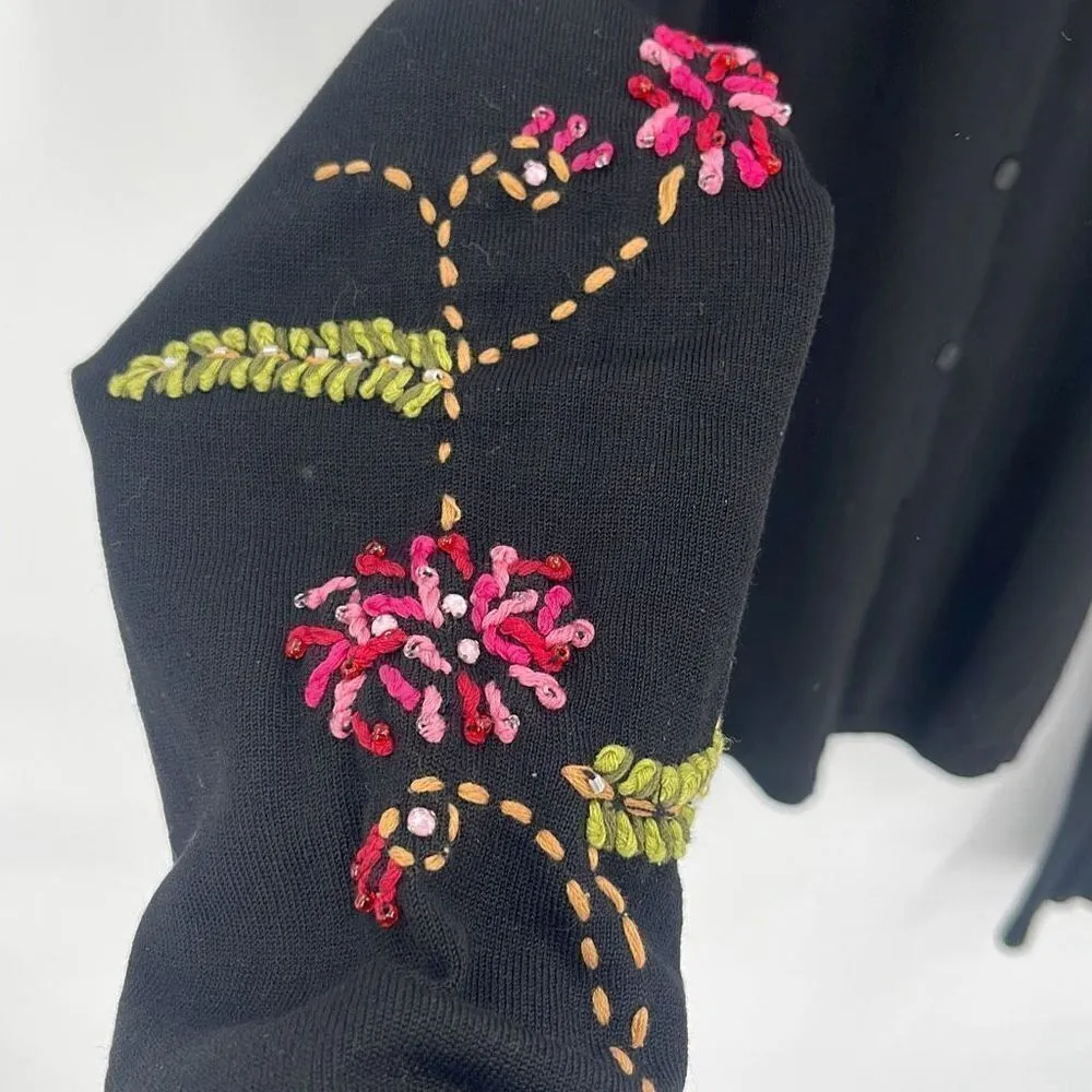 Camille La Vie Womens Embroidered Button Front Silk Blend Cardigan Black Medium - Image 4