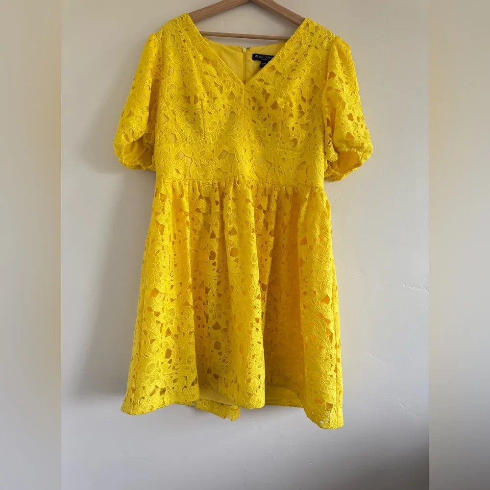 Prabal Gurung Yellow Lace women short sleeve Mini Dress size 14W - Image 4
