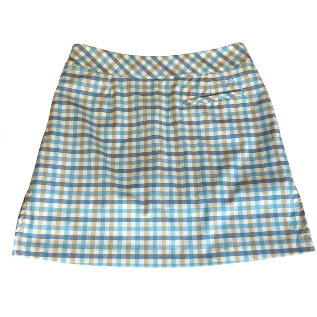 Adidas ClimaCool Golf Skirt Skort Blue White Tan Plaid Built In Shorts Woman’s 4 - Image 2