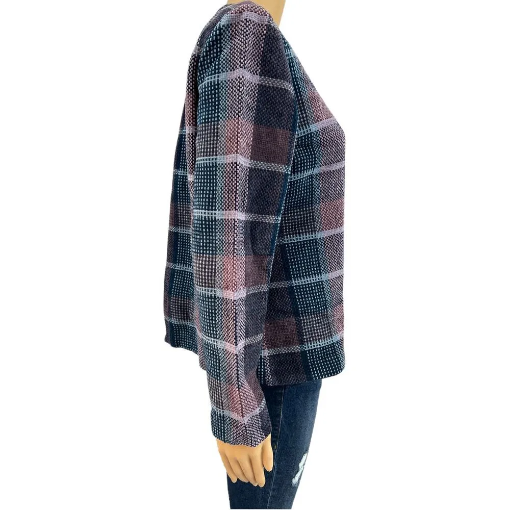 VINTAGE Alfred Dunner Blazer US 10 Womens Petite Purple Tweed Plaid Button Up Size 10P - Image 4