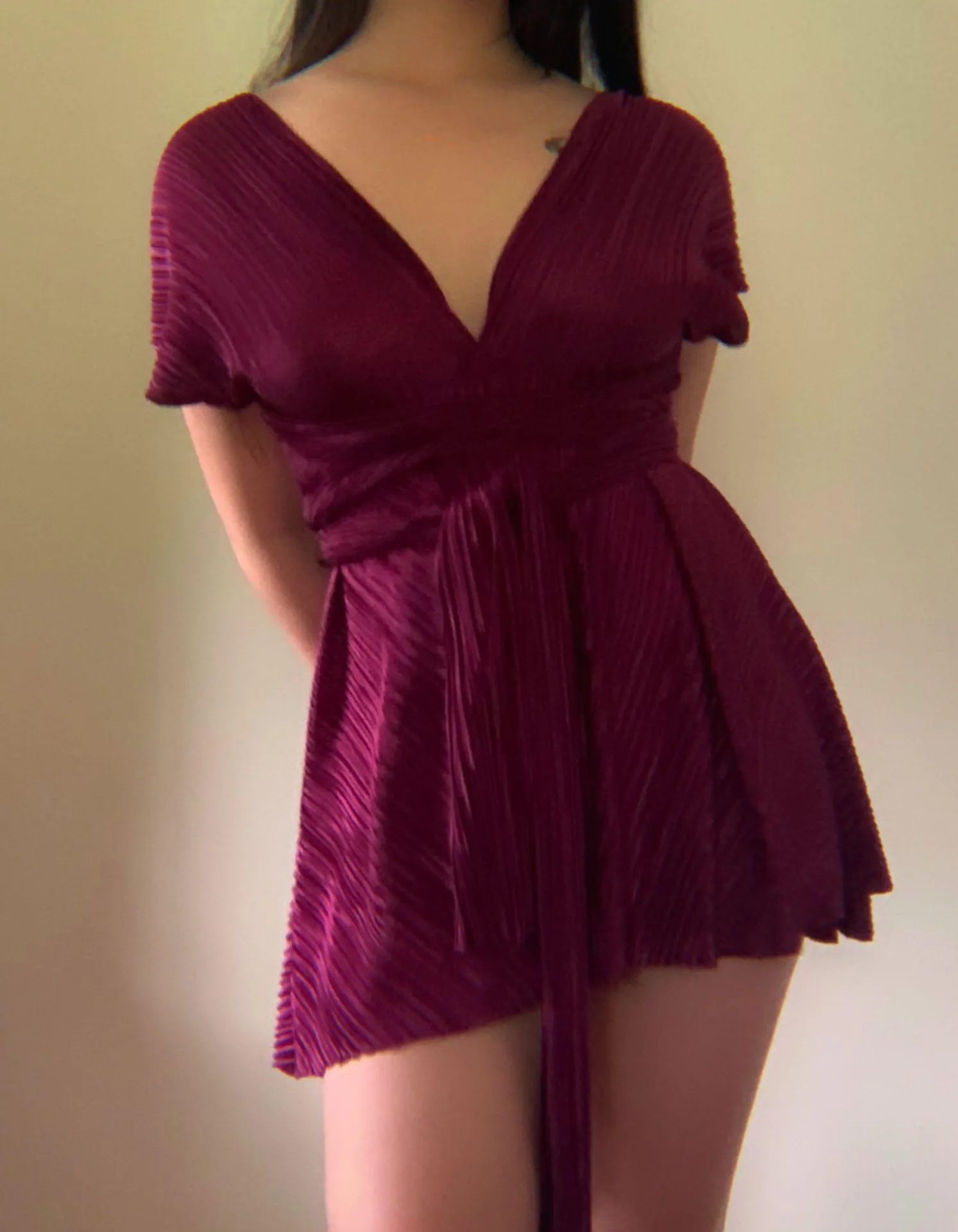 Multi Tie Textured Satin Mini Dress Red - Image 3