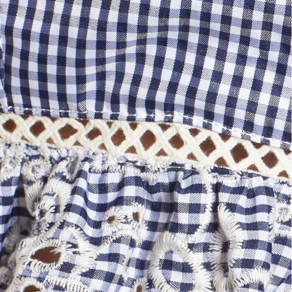 J.O.A Embroidered Peplum Gingham Cropped Top, Size M New with Tag - Image 6