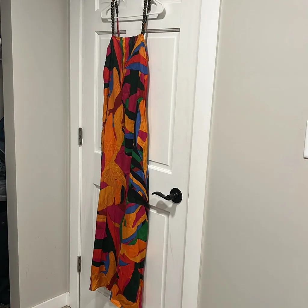 True Destinations Tropical Beach Maxi Dress with Wooden Bead Straps Size Small Pink - Image 2