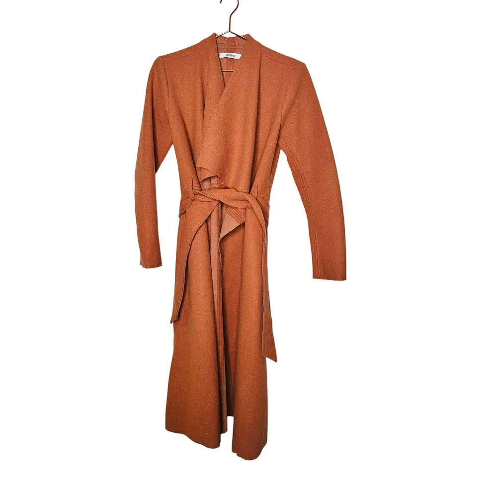 JUSTFAB Camel Brown Knit Side Pockets Tie Waist Drape Coat Size Small - Image 5